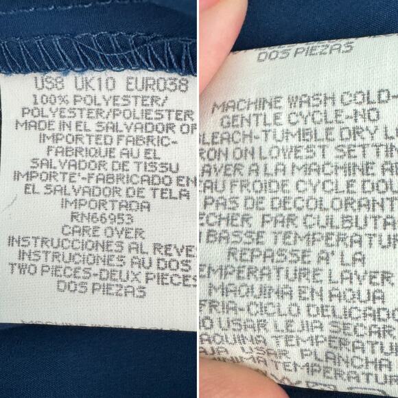 Vintage Leslie Fay medallion embossed fancy button secretary blouse blue size 8P - Picture 6 of 8